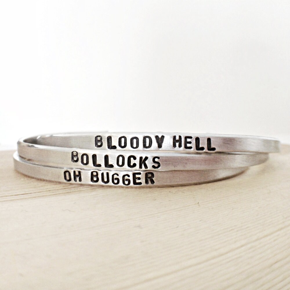 Funny Jewelry Bracelet Set Skinny Cuff Hand Stamped