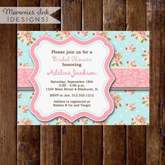Baby Shower Invitation, Shabby Rose Invitation, Cottage Chic, Vintage Rose Invitation, Pink and Blue Invitation, DIY Printable Il_570xn