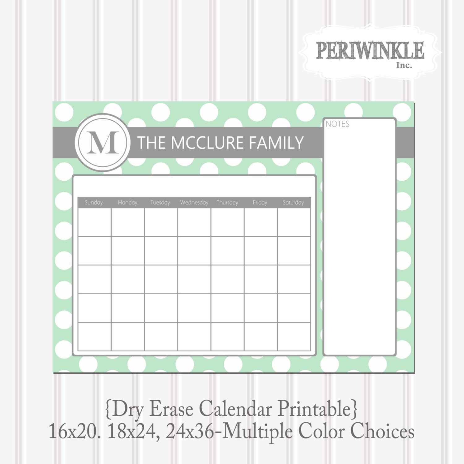 Dry Erase Calendar Printable Cutomizable Mulitple by periwinkleinc