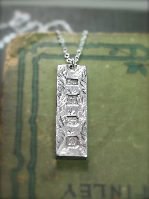Fancy Engraved Large Sterling Silver Ingot Necklace, 1978 Vintage