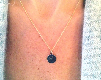 Gold Initial Necklace- Gold Letter Necklace - Gold Beaded Chain - Satellite - Dainty 14k Gold Filled Initial Necklace - Customize initial