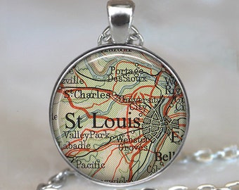 St. Louis, Missouri map pendant, St. Louis map pendant, St. Louis map jewelry resin pendant map jewellery map keychain key chain