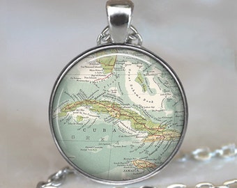 Cuba map pendant, Cuba map necklace, map jewelry, Cuba pendant, Cuba necklace, Havana map pendant Cuba keychain key chain