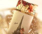 iPhone 6 plus iPhone 5 4s iPad mini iPad Samsung Galaxy Note 4 iPad Air 2 Natural Linen Cottom Sleeve Eiffel Tower Paris Peony