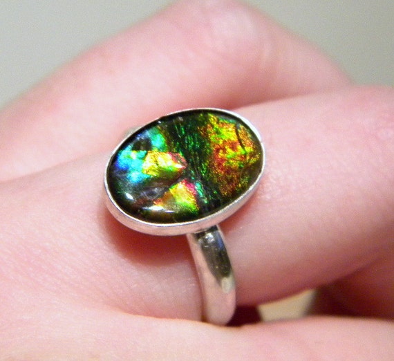 Ammolite RingGemstone Jewelry Blue and Green Ring by SagesLeaf
