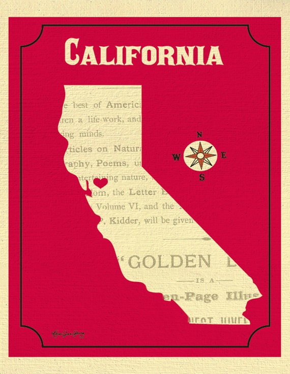 California Map Print California Heart Print California State