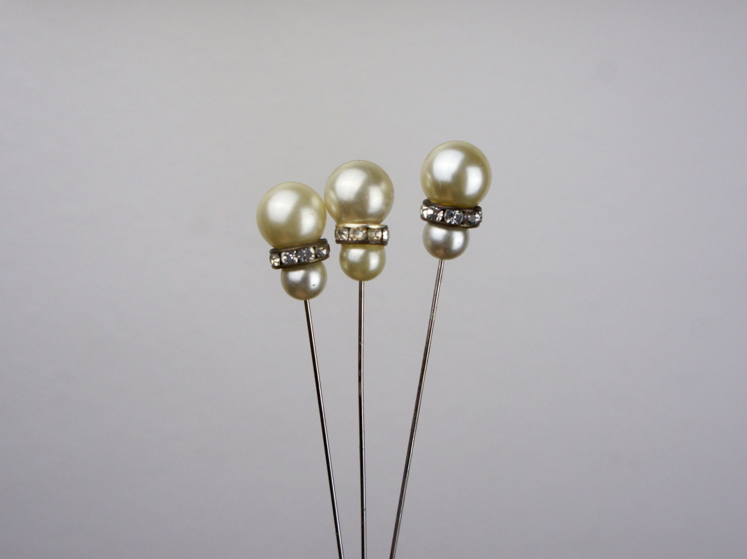 Vintage Hat Pin Decorated With Faux Pearls And Rhinestones