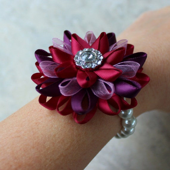 Items similar to Flower Corsage, Flower Wrist Corsage, Maroon Corsage