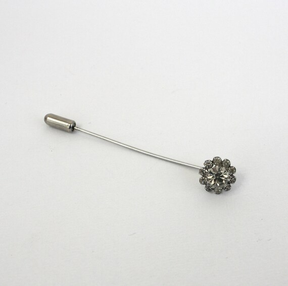 Vintage 50s Rhinestone Lapel Stick Pin Clear Sparkling
