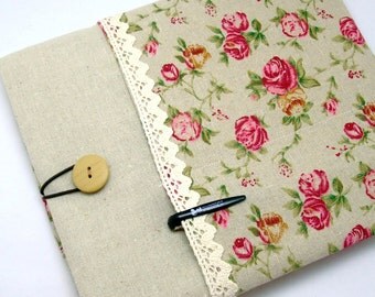 KI iPad Air case 2, iPad cover, iPad sleeve/ Samsung Galaxy Tab 3 10.1with 2 pockets, PADDED - Roses with trim