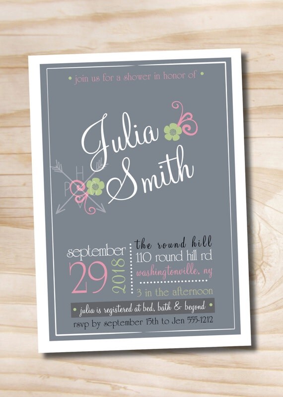 Floral Poster Bridal Shower Invitation - Printable digital file or printed invitations Il_570xn