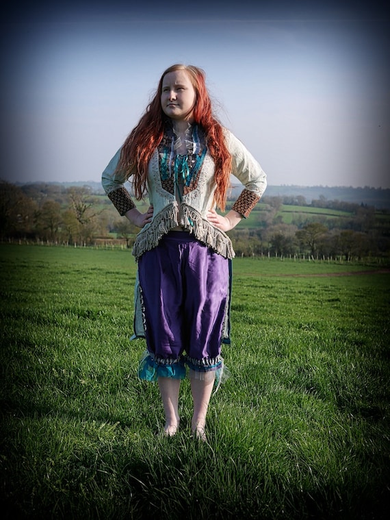 Dark purple grey gray silk satin bloomers. Neo Victorian steampunk clothing. Cropped capri trousers, pants, shorts. Circus costume. steampunk buy now online