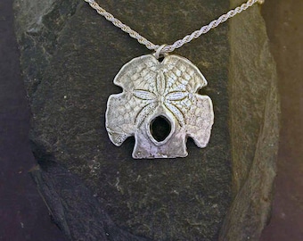 Sterling Silver Large Mexican Sand Dollar Pendant on a Sterling Silver Chain