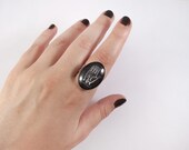 Palmistry Black Ring - Astrology Horoscope Divination Esoteric Gipsy Fortune Teller Magical Gothic Goth Dark Pagan Silver Oval