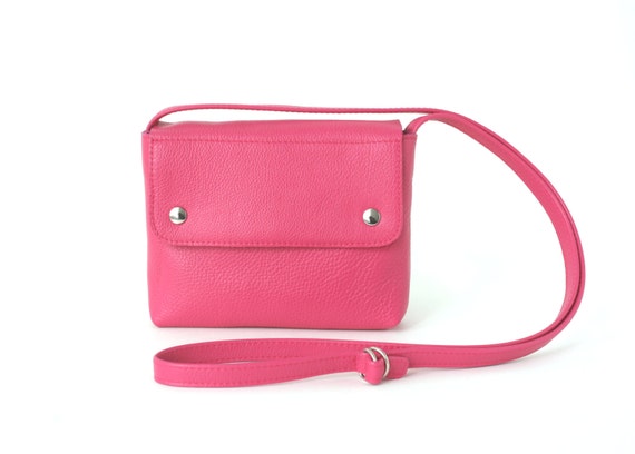 Crossbody Bag Genuine Leather Hot Pink small satchel bag