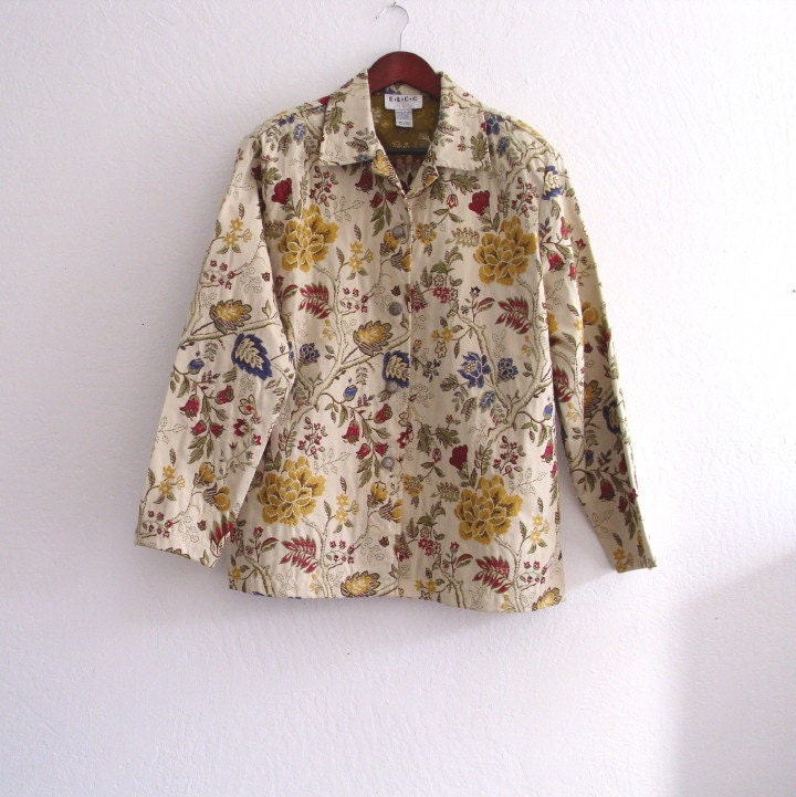 Women Vintage Tapestry Jacket/ brocade Floral Boho Hippie