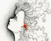 She's "Reach for the Stars" Fine Art Giclee Print of my Original Pencil Drawing Illustration Home Decor Wall Art Inspirational Art Print