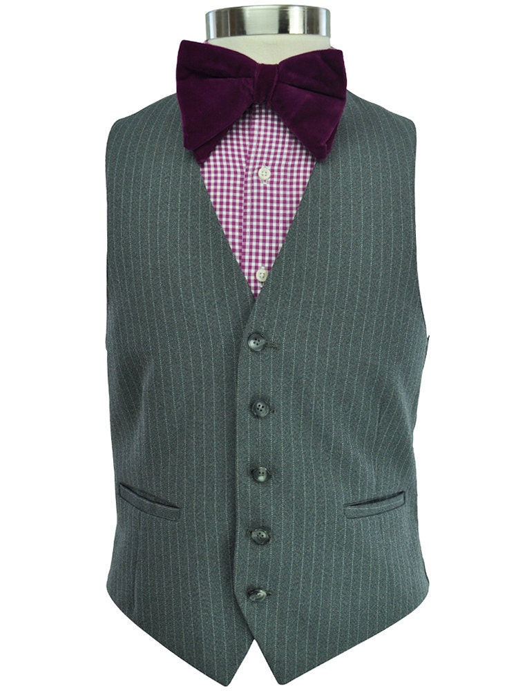 40R / 40 Regular Gray Pinstripe Men's Vest with Adjustable