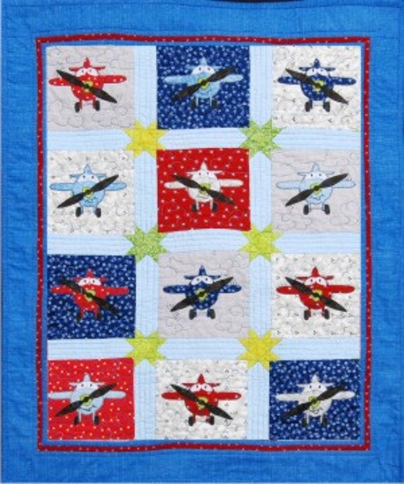 PDF Pattern Applique Airplane Baby Quilt Pattern 8-Inch