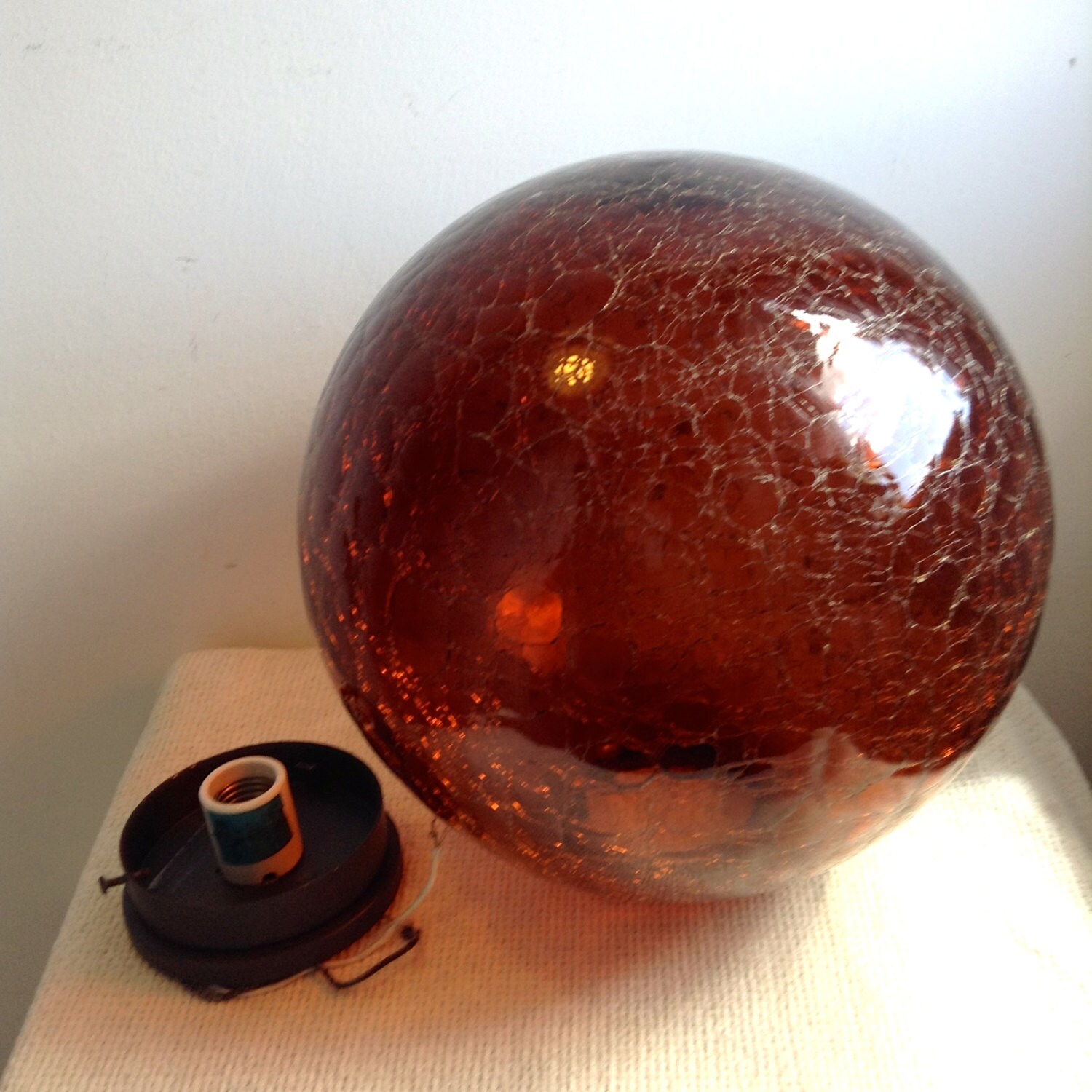 Massive Crackle Glass Globe light fixture. by TheGrooveVintage