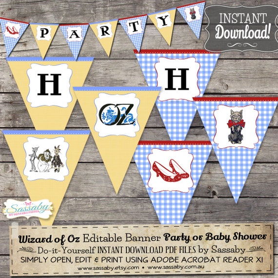 Wizard of Oz Party Banner - INSTANT DOWNLOAD - Editable & Printable / Birthday / Baby Shower / Bunting / Decoration / Decor Il_570xn