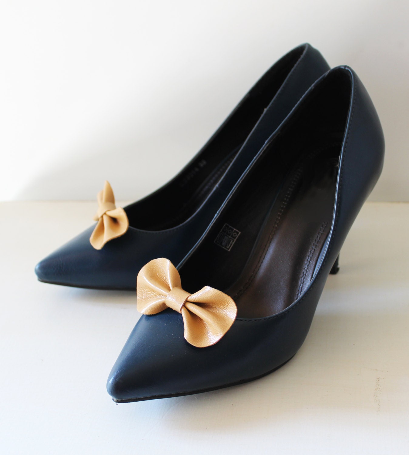 Yellow bow shoe clips Leather bow shoe clips set of two