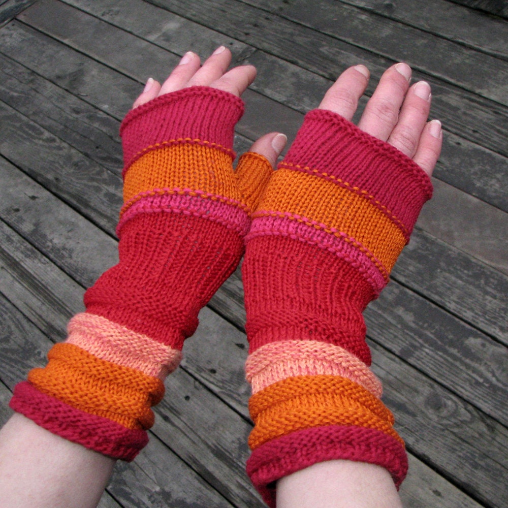 Orange red Knit accessories women Fingerless Gloves Hand