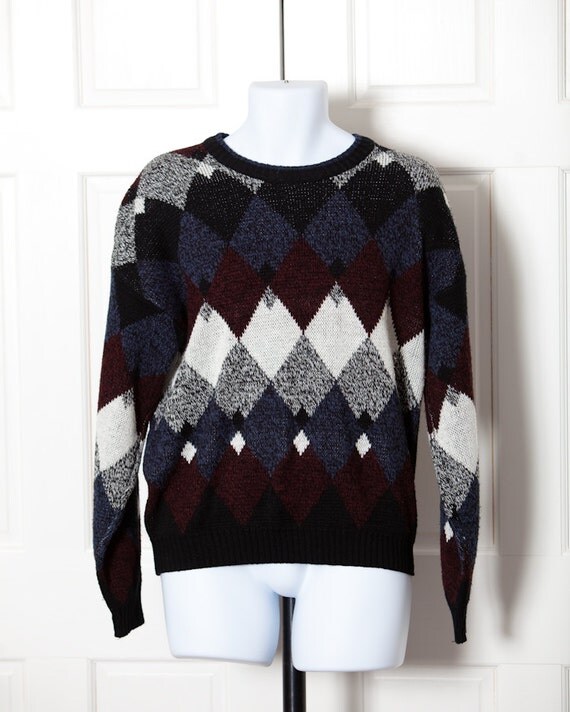 80s 90s Diamond Pattern Men's Sweater EXPRESSIONS M