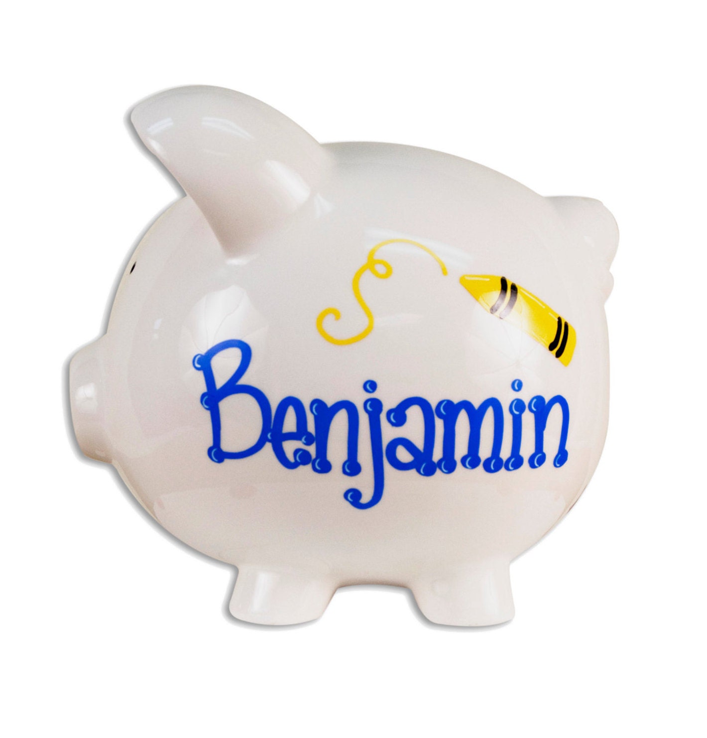 Personalized Hand Painted Piggy Bank for kids Crayon by MyBambino