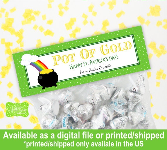 St. Patricks Day Treat Bag Topper - Personalized Treat Bag Topper - Pot of Gold Bag Topper - Digital and Printed Available Il_570xn