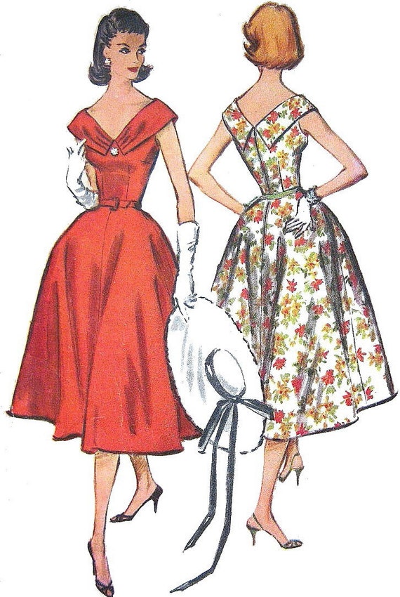 Vintage 1950s Dress Sewing Pattern Low Cut by PatternGal on Etsy