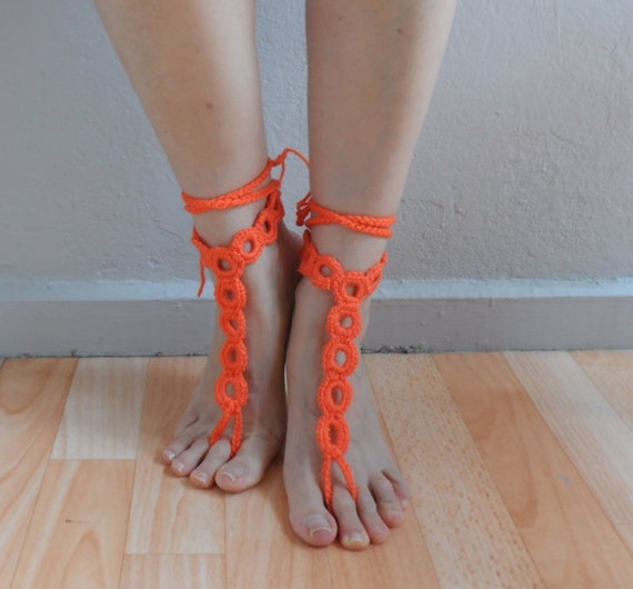 Orange Barefoot Sandals, Wedding Sandals, Foot jewelry, Bridesmaid ...