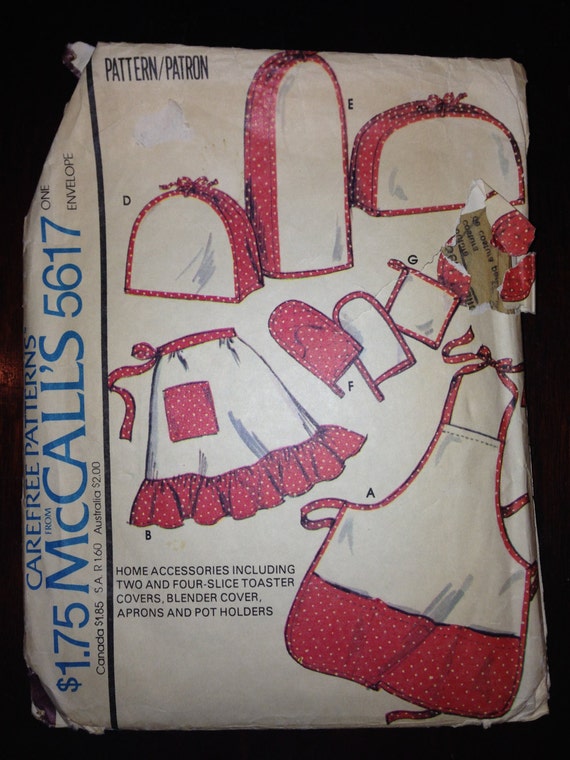 Vintage 70s McCalls Sewing Pattern 5617 70s Home Accessories Toaster Covers, Blender Cover, Aprons and Pot Holders