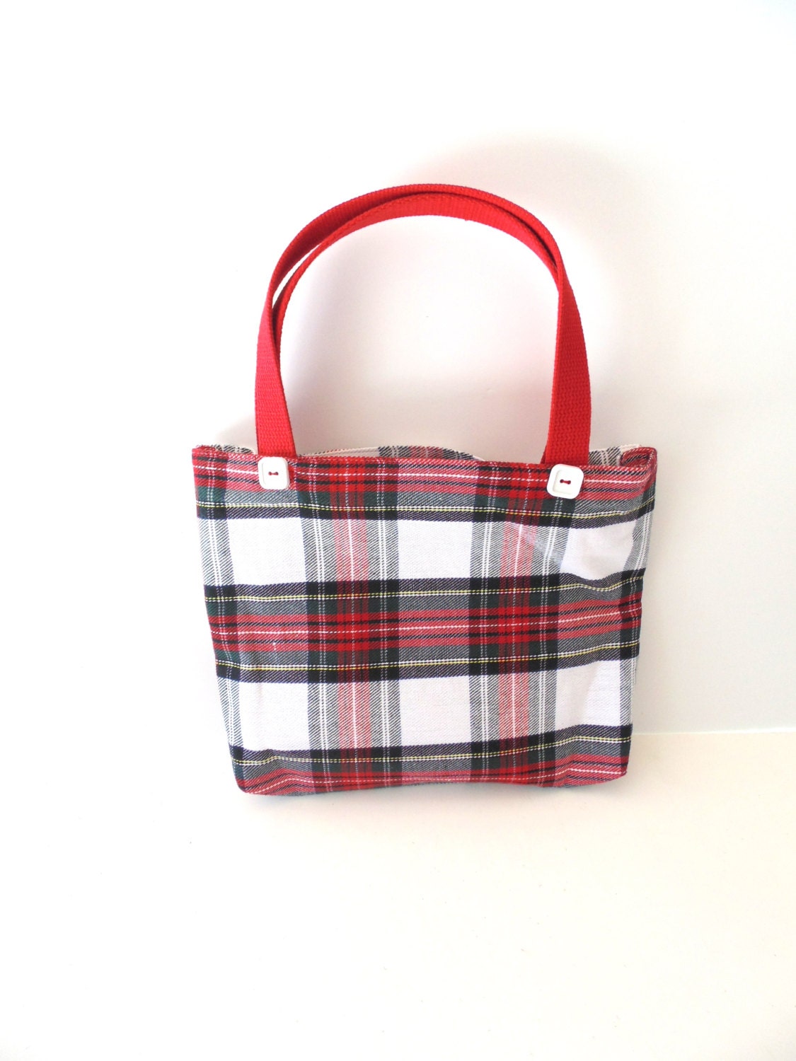 red plaid tote bag