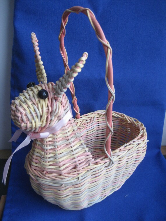 Wicker Easter Bunny Rabbit Basket Adorable Mini by MercyMaud