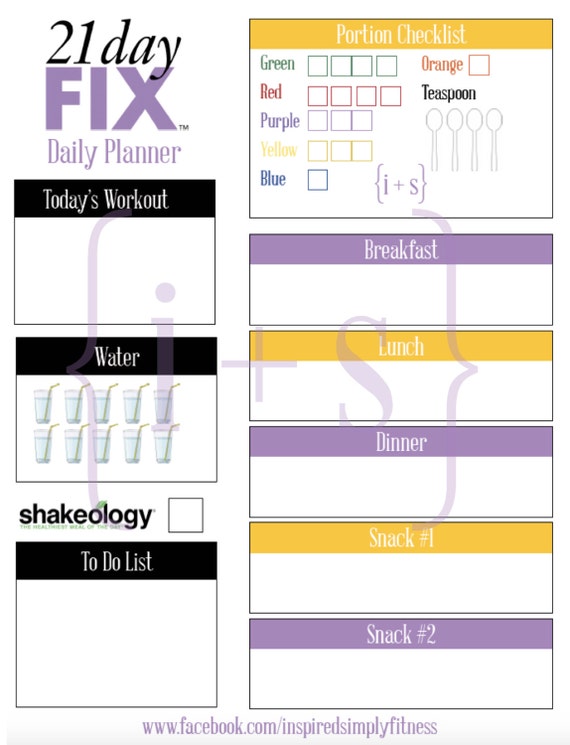 21 Day Fix Printable Meal Workout Planner 1500 by inspiredsimply