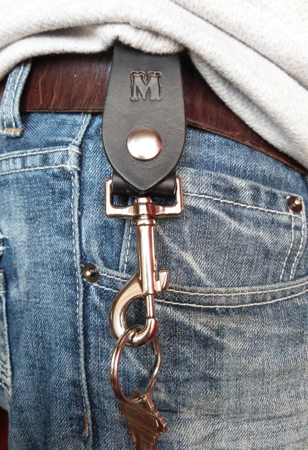 Key Fob Mens Leather Monogrammed Key Chain Belt Loop Key