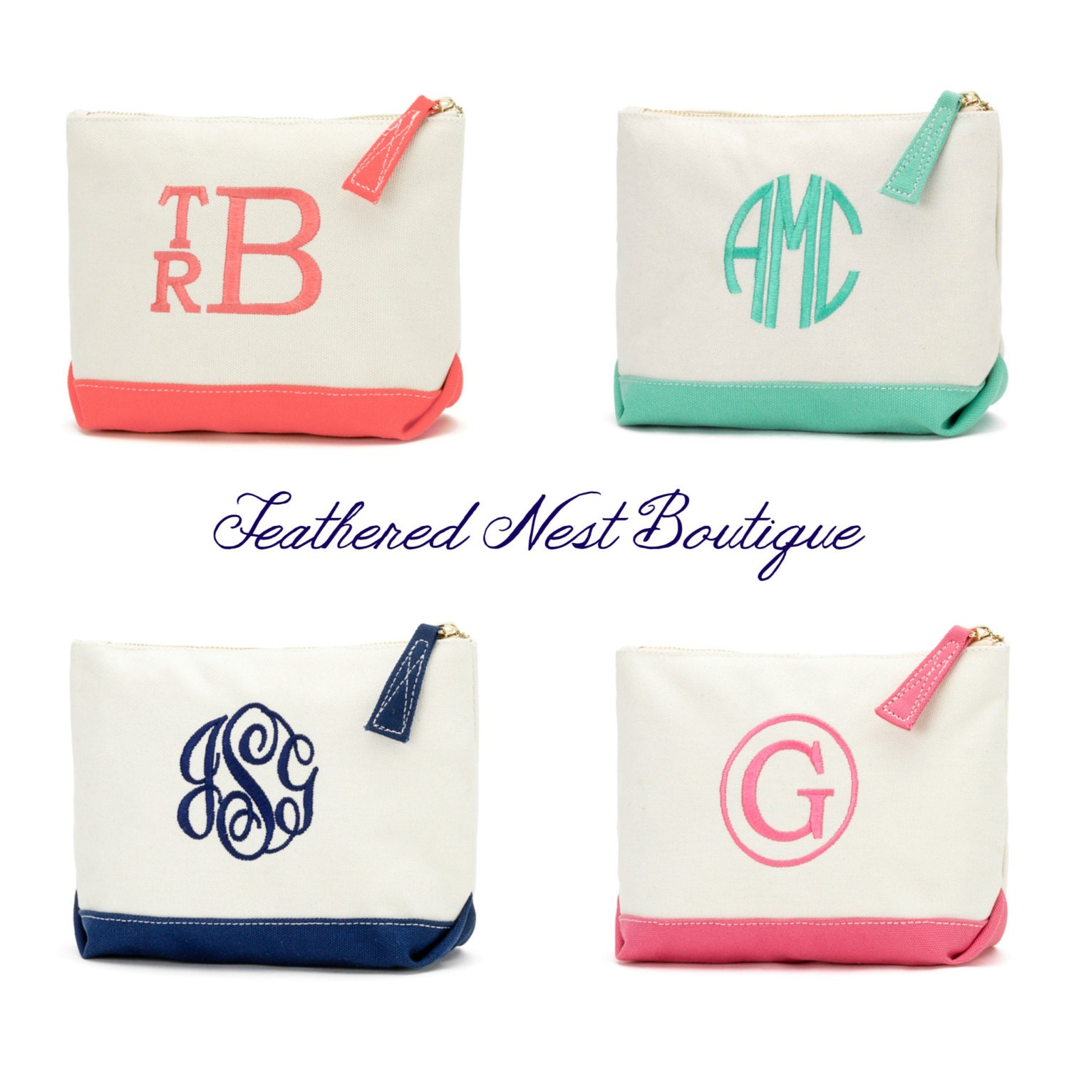 Monogrammed Canvas Makeup Bag / Cosmetic by FeatherNestBoutique