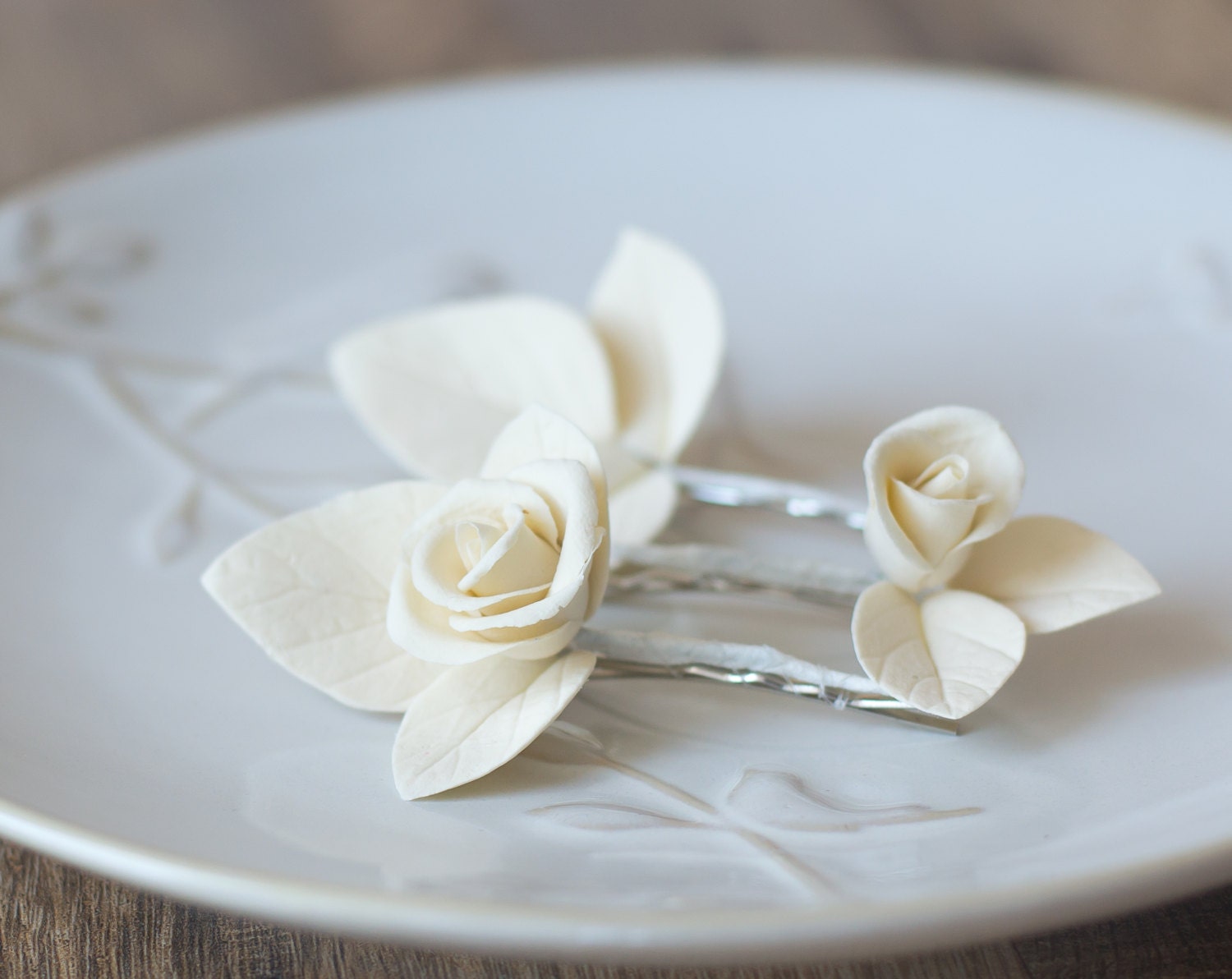 Rose hair accessories ivory rose hair clips rose hair pins