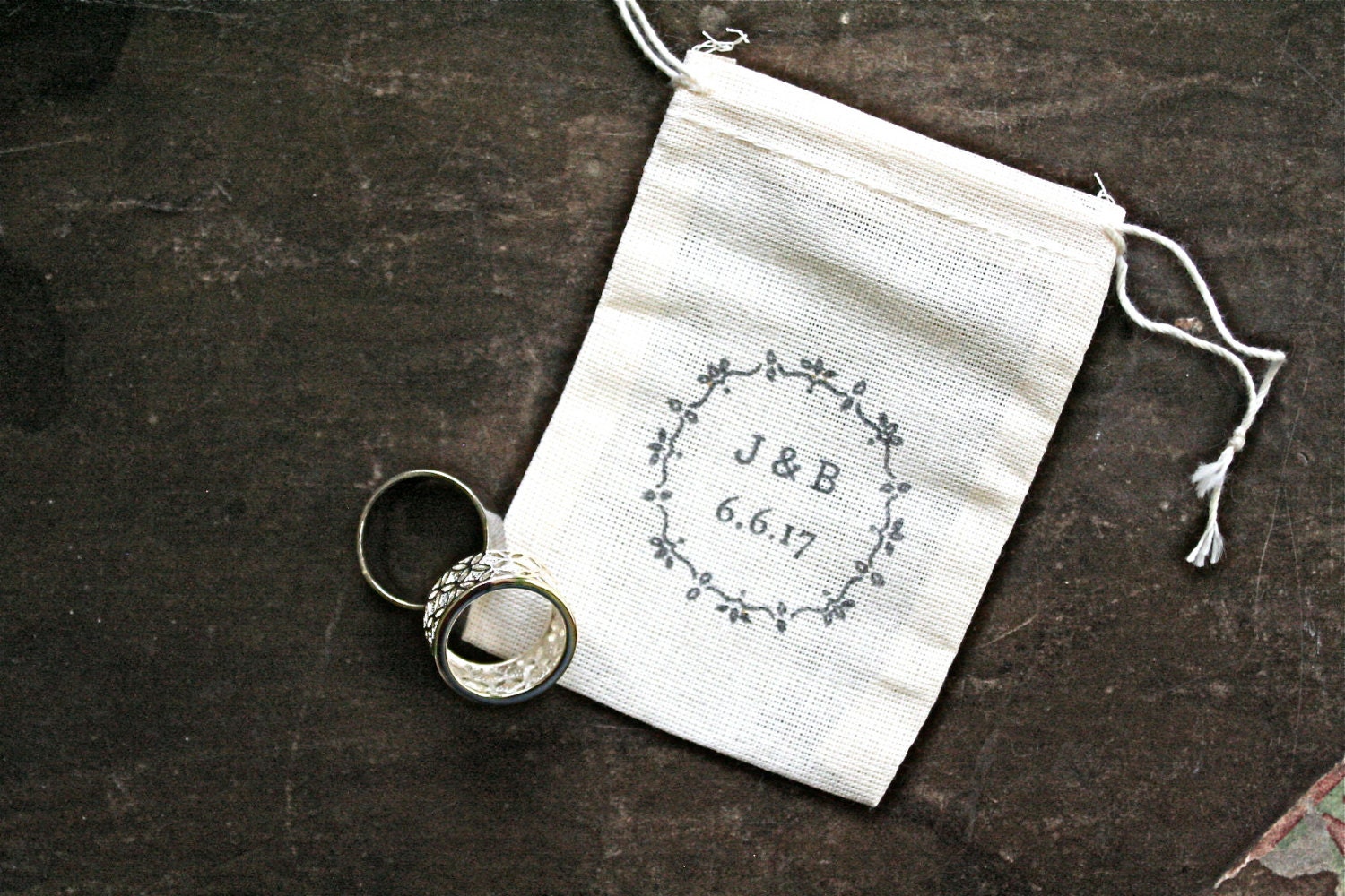 Personalized wedding ring bag. Rustic by ClementineWeddings