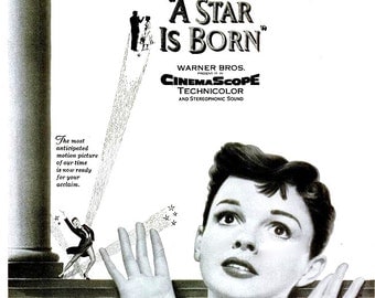 1954 Judy Garland A Star is Born Hollywood Movie Poster Iconic Musical Film Black and White Cabaret Vaudeville Theatre Cinema Wall Art Decor