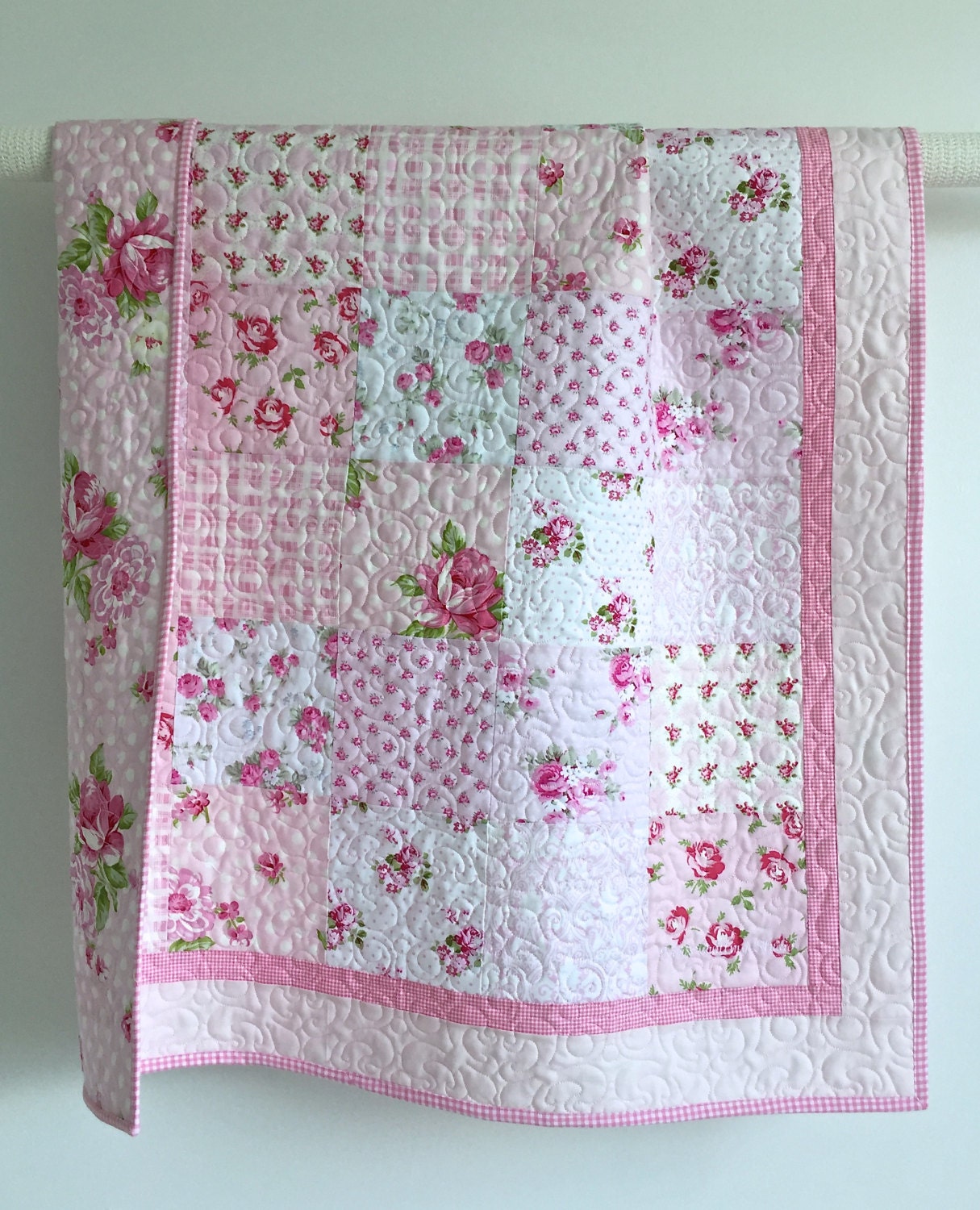 Adorable Baby Girl Quilt With Tiny Pink Roses