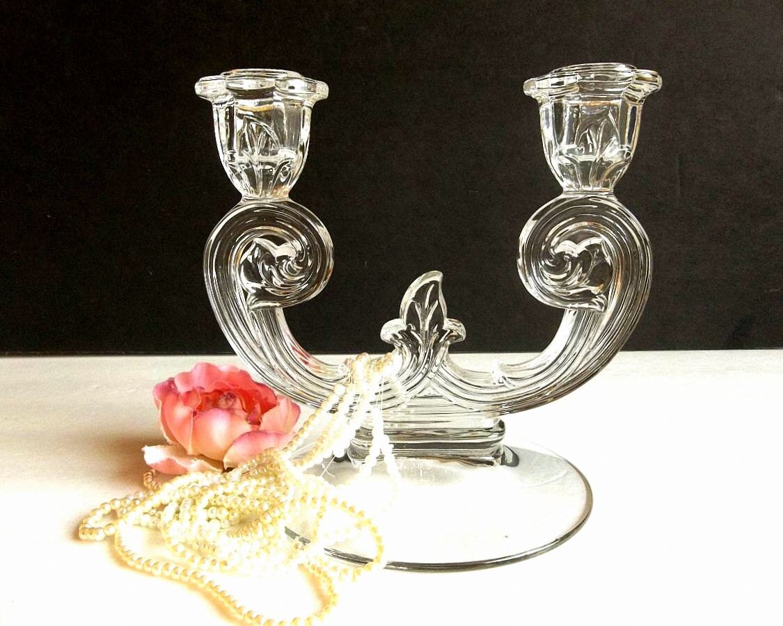 Vintage Double Candlestick Holder pressed glass two arm