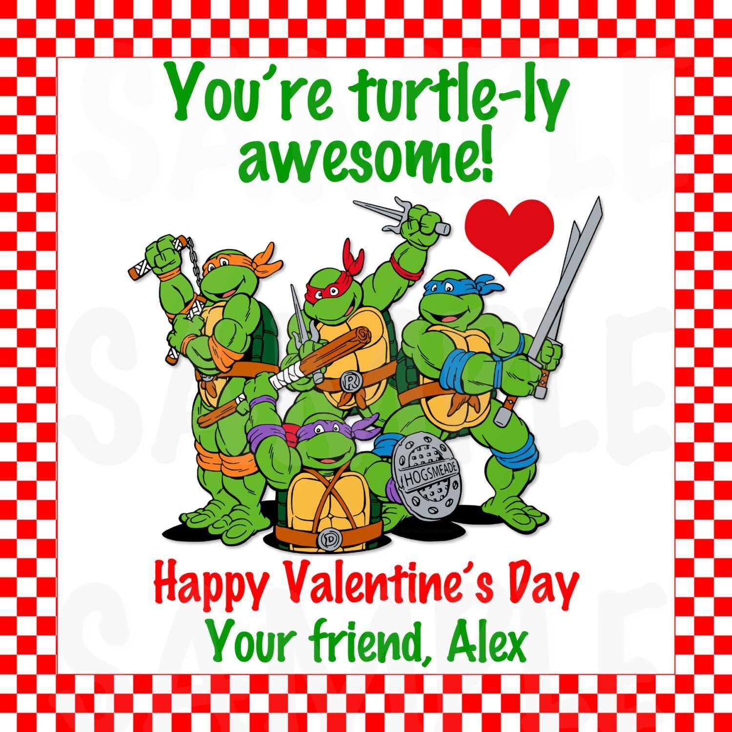 TMNT Ninja Turtles Valentines Day Cards Printable File 