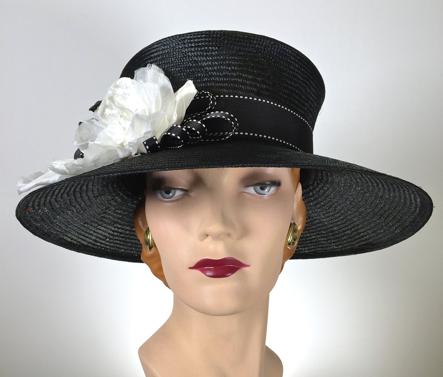 Women's Wide Brim Black Straw Hat Kentucky by MakowskyMillinery