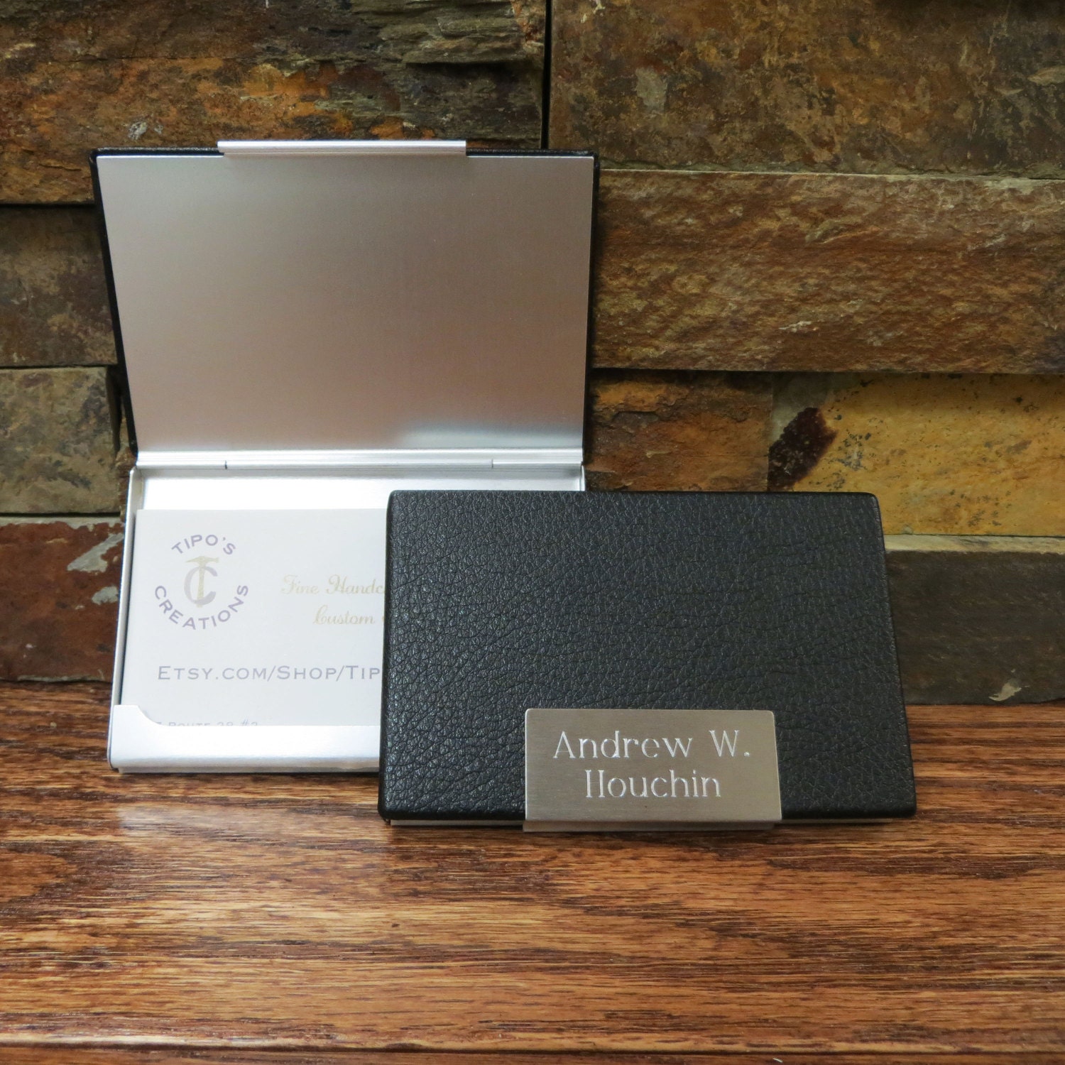 Leather Business Card Holder Case Personalized Engraved