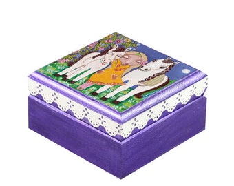 A Girl With Horses- Jewelry Box, Wood Handmade Wooden Trinket Box,Treasure BOX Handmade, by Evona