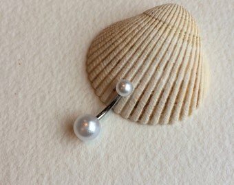 pearl belly ring, pearl belly button ring, pearl, bellybutton ring, belly button ring, body jewelry, silver navel bar belly ring barbell