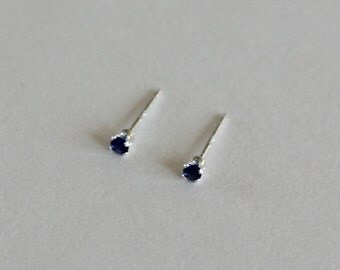 Tiny Sapphire Stud Earrings - September Birthstone Small Blue Birthday Gift Navy Post Earrings