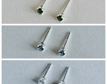Tiny Stud Earrings Set - Three Pairs 2mm Studs Birthstone Colors Small Studs Set - Gift for Her - Gifts for Her - Gifts for Kids